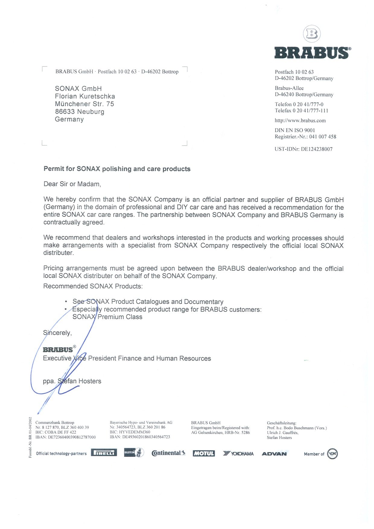 BRABUS letter of recommendation GB Sonax coating AutoDetailer Studio